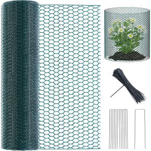 16In x 49.2Ft Plant Protectors from Animals, Wire Plant Cages for Outdoor Plants Chicken Wire Garden Protection from Animals Plant Fence Protectors to Keep Animals Out with Ground Stakes & Nylon Ties