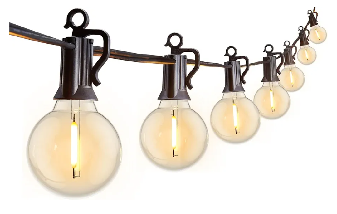 Outdoor String Lights 25 Feet G40 LED Patio Lights, Plug-in, 13 Plastic Edison Bulbs(1 Spare), Waterproof Connectable Hanging Light for Backyard Porch Balcony Party Decor, E12 Base, Black