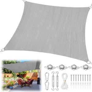 20 x 26 ft Sun Shade Sail for Patio Rectangle 185 GSM Heavy Duty UV Block Canopy Permeable Cover Outdoor Garden Deck Backyard Commercial Grade 95%-98% UV Protection Easy Installation(Gray)