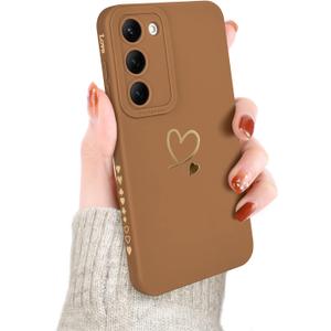 Newseego for Samsung Galaxy S23 Case Girls Women, Cute Love Heart Pattern Phone Case Flexible Liquid Silicone Shockproof Protective Bumper Cover for Samsung Galaxy S23,Coffee