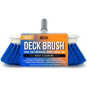 Medium Boat Deck Brush, Heavy-Duty Marine Brush Head, 8" Bristle with Bumper, 3/4" Thread Handle, for RV, Truck, and Auto Cleaning