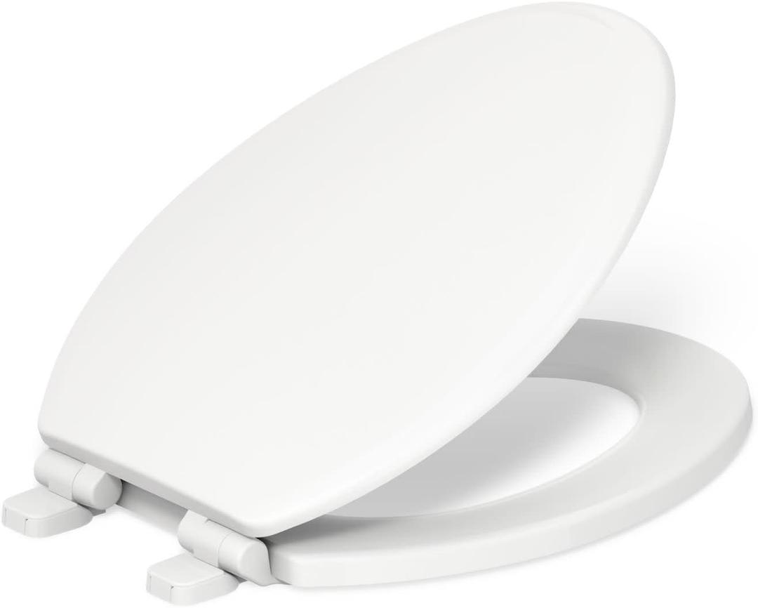 KOHLER 20454-0 Ridgewood Elongated Soft Close Toilet Seat, Quiet Close, Wood Toilet Seat, Home Essentials, White