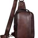 IVTG Genuine Leather Sling Bag for Men and Women Vintage Real Leather Sling Backpack Shoulder Crossbody Bag Chest Purse (Coffee)