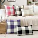 OTOSTAR Buffalo Check Decorative Throw Pillow Cover Outdoor Farmhouse Rustic Linen Plaid Square Pillow Cushion Case for Sofa Couch Bed Patio Home Decor 16x16 Inches, Brown