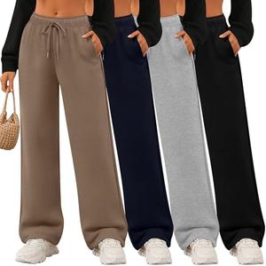 Velvelhall 3 Pack Women's Wide Leg Sweatpants Drawstring Lounge Joggers for Women Straight Pants Elastic Waist with Pockets XXL
