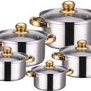 10-Piece Cookware Set Non-Stick Ceramic Coating Cooking Pot Set with Lids, Heavy Duty Stainless Steel Handles, Induction, Oven, Gas, Stovetops Electric for Family Meals