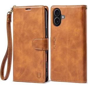 FLIPALM Wallet Case for iPhone 17 Series with Wrist Strap - PU Leather Folio Flip with Credit Card Holder & Kickstand, Protective Cover (Grayish-Brown, for iPhone 17)