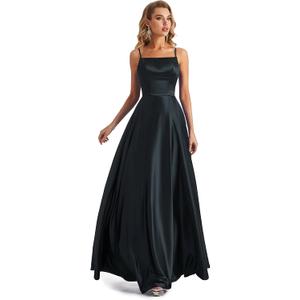 Long Satin Spaghetti Strap Prom Dress (Small, Black) Long Satin Spaghetti Strap Prom Dress (Small, Black)