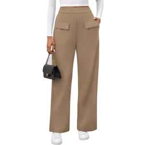 BTFBM Women's Pants 2025 Fall Elastic High Waisted Trousers Stretchy Comfy Lounge Palazzo Pant Wide Leg Sweatpants (Medium, Khaki)