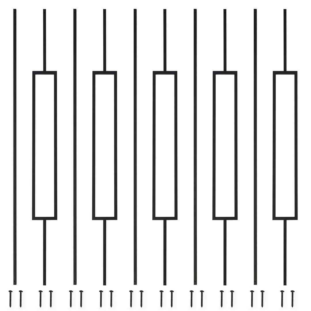 10 Pack Wrought Iron Balusters Set, LMYYGOO Iron Balusters for Staircase Interior (10, Square & Straight)