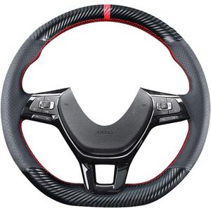DIY Stitching Carbon Fiber Steering Wheel Cover for Volkswagen VW Arteon Atlas Jetta Passat e-Golf Golf Sportwagen Alltrack Ti-guan 2015-2021 Black 15 inches Leather Interior Accessories (Without Paddle Shifters Purchase This)