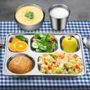 Potchen 20 Pcs Stainless Steel Plates Bowls Cups Spoons Forks 304 Stainless Steel Dinnerware Set Divided Plates Dinner Tray for Home Kitchen Restaurant