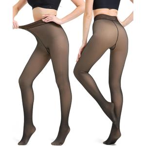 Women Thermal Fleece Lined Tights One Seam Line Crotch Warm Fake Translucent Leggings High Waist Pantyhose for Winter