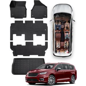 ONLY for Chrysler Pacifica Hybrid Limited Floor Mats 2023 2022 2021, Full Set All Weather Cargo Liners Trunk Mat Carpet Rubber for Pacifica Hybrid Limited Car Interior Accessories 2021-2023