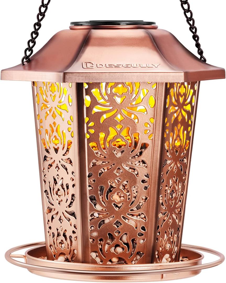 Solar Bird Feeders for Outdoors Hanging - Premium Grade Metal Bird Feeder, Chew-Proof, Weather and Water Resistant Wild Bird feeders, Outside and Garden Decoration