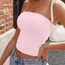 AUTOMET Womens Seamless Strapless Bandeau Tube Tops Stretchy Summer Going Out (Pink, M)
