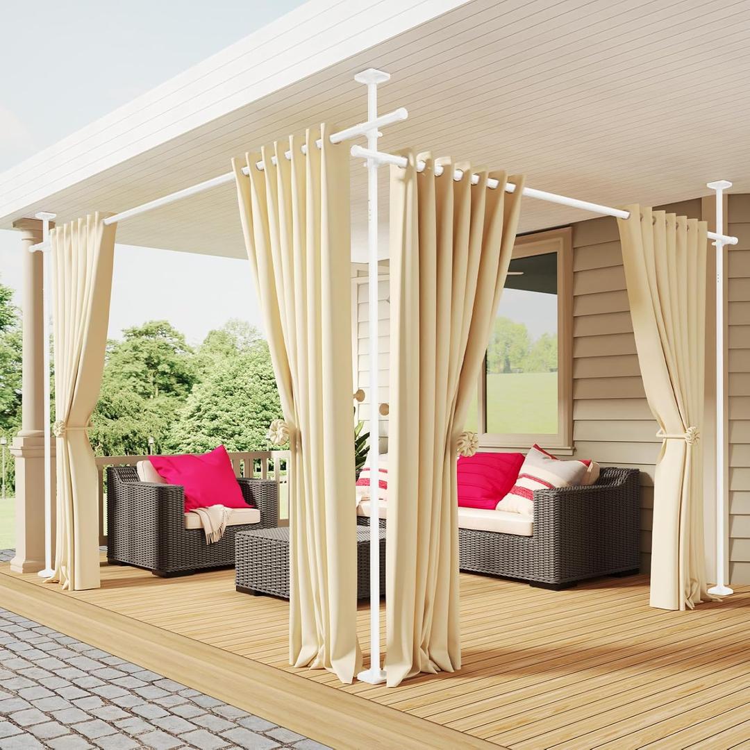 Room Divider Curtain Rod, No Drilling 4-10ft(H) 28-140inch(W) Adjustable Privacy Wall Divider for Room Separation, Heavy Duty Temporary Partition Space Separator Tension Rods, White