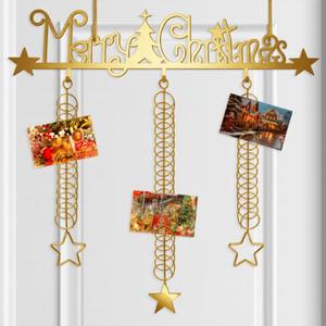 Christmas Card Holder with Over Door Hooks 19.4 x 15.75 Inches Christmas Metal Hanging Picture Display Decorative Wall Photo Display for Window Xmas Tree Decorations Ornament