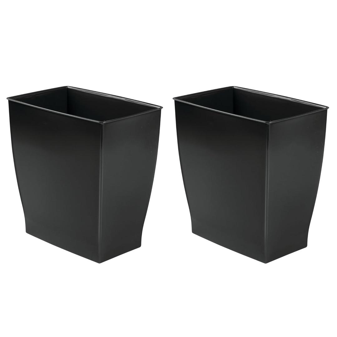 iDesign Small Plastic Bathroom Trash Can, Slim Rectangle Garbage Bin for Bedroom, Office, Dorm, 2-Pack, Black
