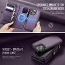Defencase for iPhone 15 Pro Max Magnetic Wallet Case Compatible with Magsafe with RFID Blocking Zipper Strap Card Holder for Women Men, PU Leather Detachable Case for iPhone 15 Pro Max (6.7"), Purple