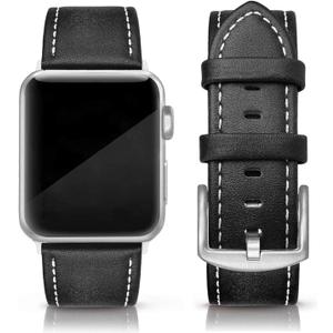 EDIMENS Leather Bands Compatible with Apple Watch 42mm 44mm, Genuine Leather Vintage Strap Classic Buckle Compatible with Apple iWatch Series 5/4/3/2/1, Sports&Edition Men & women, Classic Black