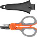 SAMSFX Fishing Heavy Duty Anti-Slip Serrated Edge Scissors Saltwater Freshwater Braid Scissors Braided Line Cutter with Plastic Belt Case Sheath Kit (Enlarge Finger Hole, Gray & Orange Handle)