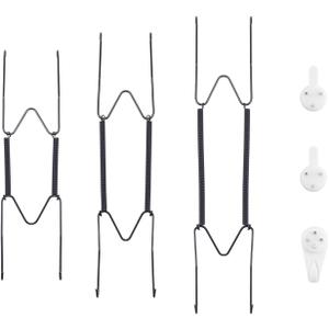 Bilillo 3-Piece Stainless Steel Wall Plate Hangers, 10/12/14 Inch Invisible Decorative Wire Plate Holders with 3 Pieces Wall Hooks for 8 to 16 Inch (Black)