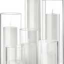 Shihanee Set of 6 Pillar Candles and Glass Cylinder Vases Assorted Sizes Cylinder Holders for Pillar Candles Home Table Centerpieces Wedding Party Decorations (White)