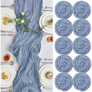 IVAPUPU 10 Pcs Cheesecloth Table Runner - 10ft Dusty Blue Easter Spring Boho Gauze Cheese Cloth Table Runners for Baby Shower Decoration Wedding Party Garden Farmhouse