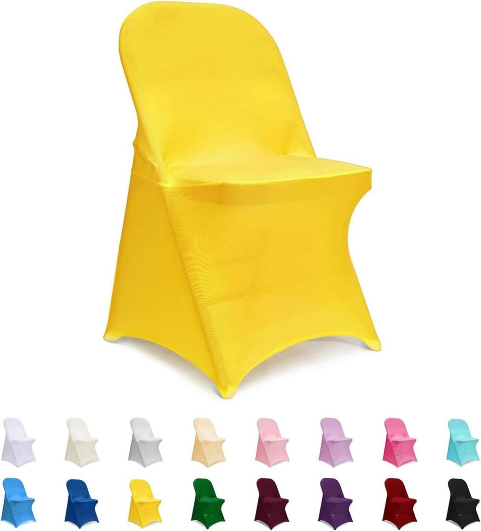 ManMengJi Yellow Folding Chair Covers, Spandex Folding Chair Covers 10 PCS, Banquet Chair Slipcovers for Party, Wedding, Holidays, Celebration