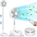 LIPETY Portable Foldable Rechargeable Oscillating Fan - 9" 7200mah Battery Operated USB C Small Fan Remote, Quiet Table Desk Fan Folding Standing Pedestal Fans for Bedroom Rome Office Camping Travel (white)