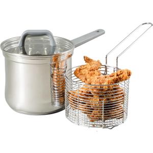 Oster Beauford 3.65-Quart Stainless Steel Deep Fryer Pot with Basket & Glass Lid Induction, Oven & Dishwasher Safe, 5-Ply Encapsulated Base, Soft-Touch Handle