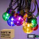 100 LED 50Ft Globe Christmas Lights Outdoor, Round G30 Christmas Small Balls Lights, Connectable Waterproof, for Patio Backyard Eaves Tree Porch, Indoor Outdoor (Multicolor)