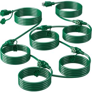 Eversimpleinc 50FT Outdoor Extension Cord with 6 Outlets Evenly Spaced, with Waterproof Cover, Ideal for Outdoor Decoration Lawn Patio Lights, 16AWG/3C SJTW, ETL Listed (Green)