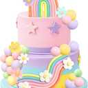 Rainbow Cake Topper Colorful Balls Blue Dog Cake Decorations Daisy Flower Retro Hippie Groovy Cake Topper for Baby Shower Birthday Party Supplies