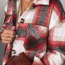 Women's Brushed Plaid Shirts Long Sleeve Flannel Lapel Button Down Cardigan Boyfriend Shacket Jacket Coats (Red, S)