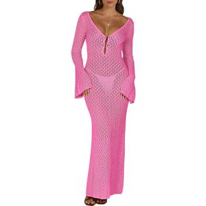 ANRABESS Women Swimsuit Swim Crochet Cover Up Knit Bathing Suit Swimwear 2026 Summer Bodycon Beach Dress Vacation Clothes (Small, Rose)