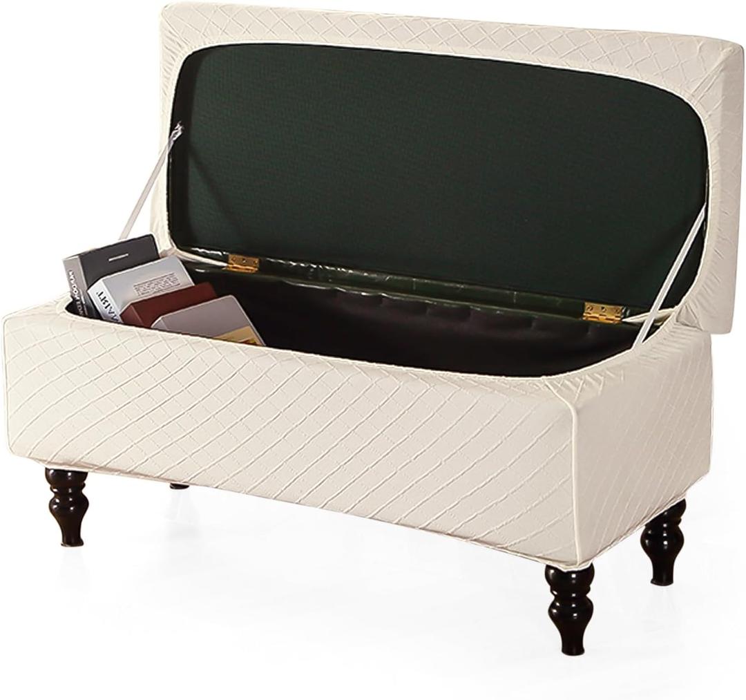 FUANGUI Ottoman Cover Stretch Storage Ottoman Bench Slipcover Jacquard Folding Storage Bench Ottoman Cover Footrest Stool Slipcover Footstool Protector Cover with Elastic Bottom, Medium