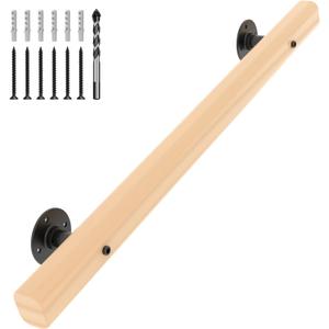 2 FT Wood Handrails for Indoor Stairs, Wall-Mounted Staircase Handrails for Indoor Outdoor Stairs, Non-Slip Stair Railing Indoor for Kids, Elderly, Pregnant Women, Disabled
