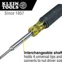 Klein Tools 32559 Multi-bit Screwdriver/Nut Driver, Extended Reach 6-in-1 Tool with Nut Driver, Phillips and Slotted Bits