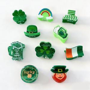 YUEELI 10 Pack St. Patrick's Day Hair Claw Clips, Irish Theme Green Shamrock Leprechaun Rainbow Beer Mug Flag Design, Acrylic Mini Claw Clips St. Patricks Day Hair Accessories for Women and Girls