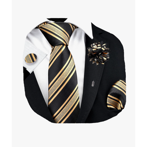 GUSLESON 3.15"（8cm） Striped Tie for Men With Lapel Pin Necktie Hankerchief Cufflinks Set