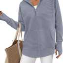 PRETTYGARDEN Women Spring 2026 Long Sleeve Zip Up Cardigan Sweaters Casual Loose Collared Ribbed Knit Tops Jackets Thumb Hole (Gray, L)
