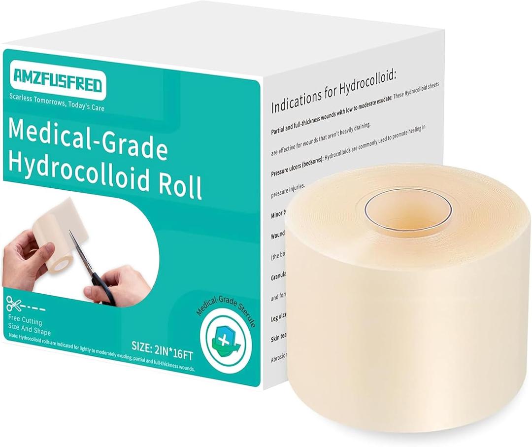 New Version Hydrocolloid Roll,2in*16ft Hydrocolloid Bandages for Wound Care,Medical-Grade Hydrocolloid Patch Bandages with Self-Adhesive, Flexible & Waterproof DIY Size & Shape (16FT)