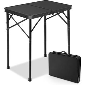 E EASTSTORM Small Metal Folding Table 3 Adjustable Heights, 23.6''15.7''27'' Heavy-Duty Portable Picnic Table for Outdoor Camping, Garden, Patio, Grill, BBQ, Party, 2Ft (Small, Black)