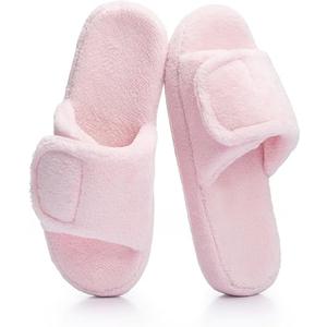 Cozy Adjustable Slippers for Women - Plush Open-Toe Design with Memory Foam, Customizable Fit for All-Day Relaxation, Soft House Shoes for Indoor Comfort(Pink,9-10US)