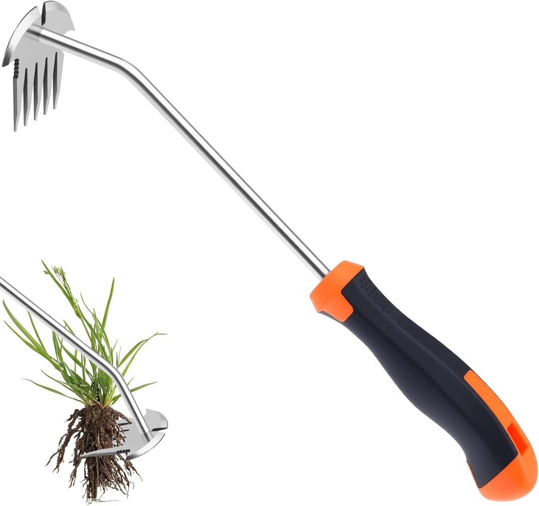 2 x Weed Puller Tool, Portable Garden Weeder Tool, 2026 New Model Rubber Non-Slip Handle Stainless Steel 5-Teeth Weeding Tool, Garden Tools for Vegetable Gardening Backyard Farm Planting & Weeding Tool