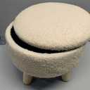 Wimarsbon Storage Ottoman, Modern Round Footrest with Soft Padded Seat, Teddy Velvet Footstool with Wood Legs, Accent Small Table or Plant Stand for Hallway, Living Room (Off-White), 13"D x 13"W x 10.6"H