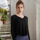 Long Sleeve Workout Shirts for Women V Neck Elastic Oversize Pullover Yoga Gym Tops Quick Dry Hiking Athletic Running Shirts (Black)