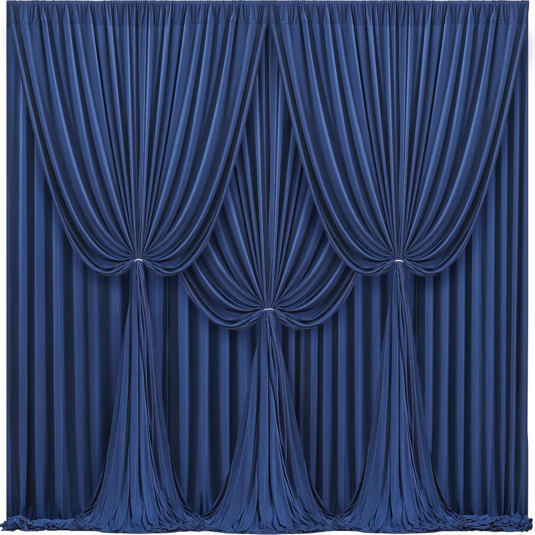  Navy Blue Backdrop Curtains for Wedding Parties, Wrinkle Free Polyester Photography Backdrop Drapes for Graduation Baby Shower Birthday Stage Background Stand Decorations 4x10ft,6 Panels